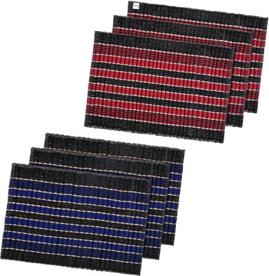 HOMESTIC Cotton Door Mat(Blue, Red, Medium, Pack of 6)