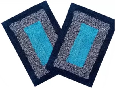 KALYAN GLOBAL Cotton Door Mat(Blue2, Small, Pack of 2)