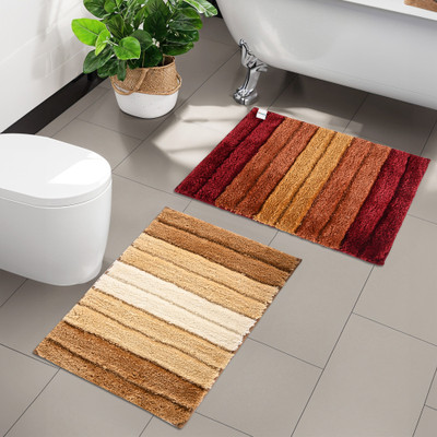 HOMESTIC by Kuber Industries Microfiber Door Mat(Yellow, Red, Large, Pack of 2)