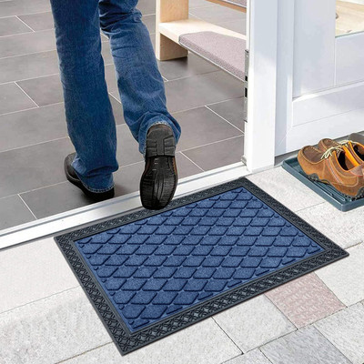 F i Rubber Door Mat(Blue, Small)
