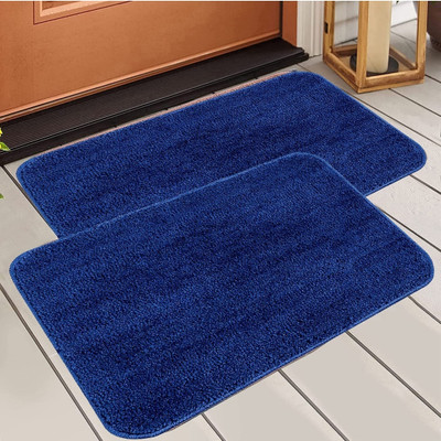 BROTEES Microfiber Door Mat(Blue, Medium, Pack of 2)