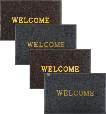 Heart Home Rubber Door Mat(Brown, Grey, Large, Pack of 4)