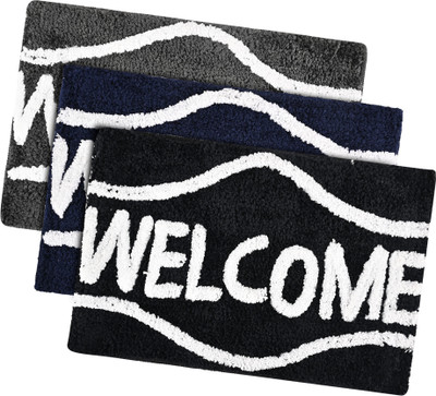 KUBER INDUSTRIES Microfiber Door Mat(Black, Blue, Grey, Medium, Pack of 3)