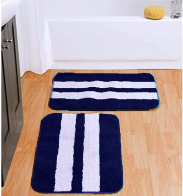MINGET Microfiber Door Mat(BlueWhite, Large, Pack of 2)