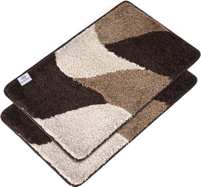 Heart Home Velvet Door Mat(Grey, Black, Pack of 2, Large)