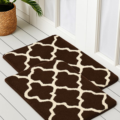 MbsHandloom Microfiber Door & Floor Mat(Brown, Small, Pack of 2)
