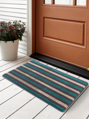Obsessions PVC (Polyvinyl Chloride) Door Mat(D.Grey and Teal, Medium)