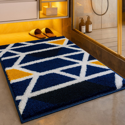 Roseate Microfiber Bathroom Mat(Blue, White, Yellow, Medium)