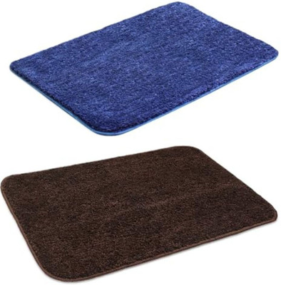 Slayy with Style Microfiber, PP (Polypropylene) Floor Mat(Blue & Brown, Medium, Pack of 2)
