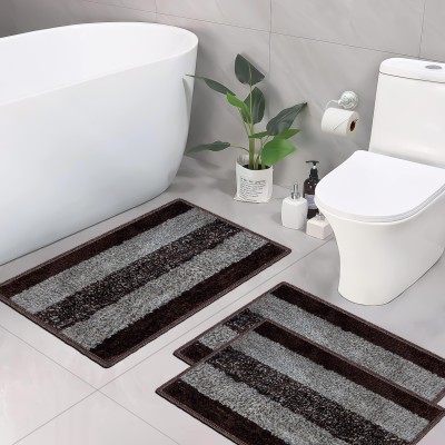 SITTELLA Microfiber Bathroom Mat(Brown, Medium, Pack of 3)