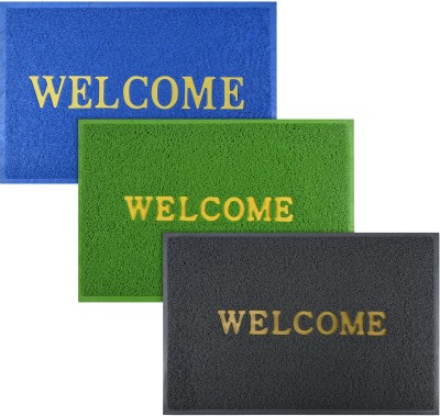 KUBER INDUSTRIES Rubber Door Mat(Blue, Green, Grey, Large, Pack of 3)