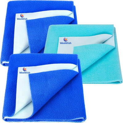 WeeWish Cotton Baby Bed Protecting Mat(Blue, Sky Blue, Pack of 3, Small)