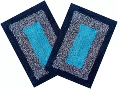 KALYAN GLOBAL Cotton Door Mat(Blue35x50, Small, Pack of 2)