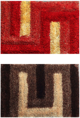 shopgallery Polyester Door Mat(Maroon, Large, Pack of 2)