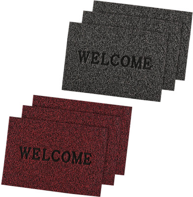 KUBER INDUSTRIES Rubber Door Mat(Red, Grey, Large, Pack of 6)