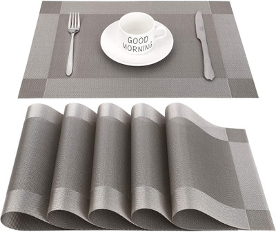Mungat Rectangular Pack of 6 Table Placemat(Grey, PVC)