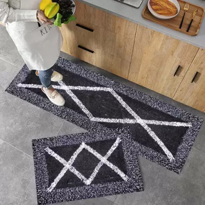 KOMAL Cotton Door Mat(Black, Pack of 2, Large)