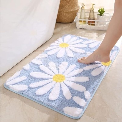 Kavya Creation Microfiber Bathroom Mat(Light Blue, Medium)