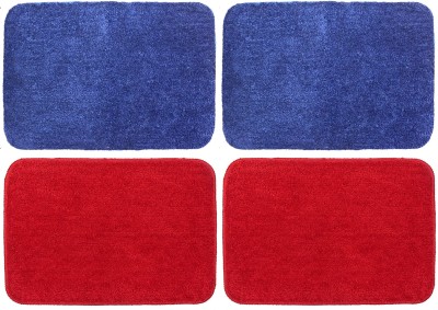 Urban Utopia Microfiber Bathroom Mat(Blue & Red, Large, Pack of 4)