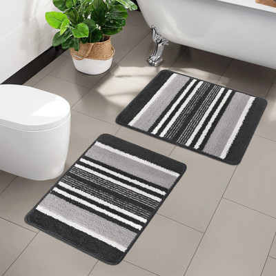 KUBER INDUSTRIES Microfiber Door Mat(Grey, Medium, Pack of 2)