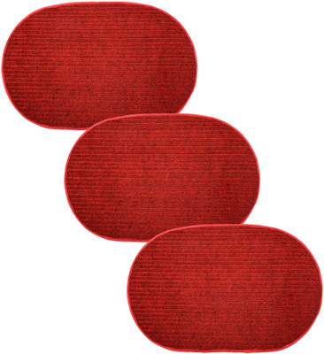 KUBER INDUSTRIES Wool Door Mat(Red, Medium, Pack of 3)
