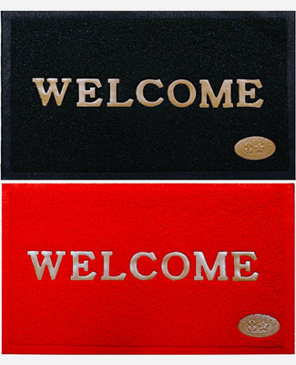 Aksh Creation Rubber Door Mat(Black, Red, Medium, Pack of 2)