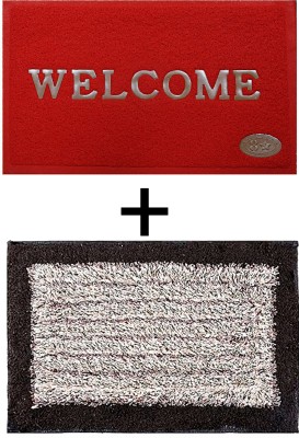 VSTUCART PVC (Polyvinyl Chloride), Microfiber Door Mat(Red & Brown, Medium, Pack of 2)