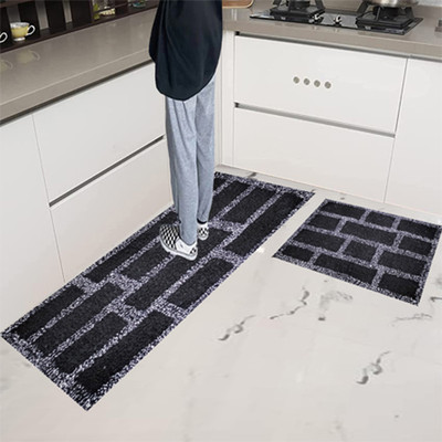 ROUSN Cotton Door Mat(Black, Medium, Pack of 2)