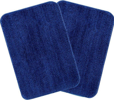 devika textile Microfiber Door Mat(Blue, Medium, Pack of 2)