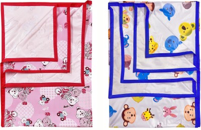 ECOSOFT Plastic Baby Bed Protecting Mat(PINK BEAR & BLUE ANIMAL, Large, Pack of 2)