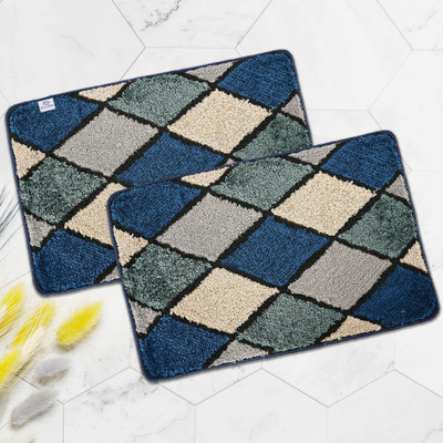 Heart Home Microfiber Door Mat(Blue, Large, Pack of 2)