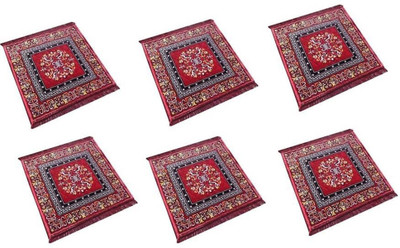 SLAZIE Velvet Prayer Mat(MULTICOLORRug Carpet Pooja Mat Asan (random and mixed designs)(multi color), Medium, Pack of 6)