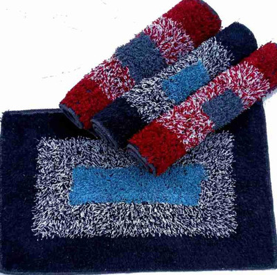 OASIS FAB Cotton Floor Mat(Maroon, Blue, Medium, Pack of 4)
