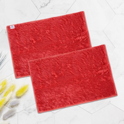 Heart Home Polyester Bathroom Mat(Red, Medium, Pack of 2)