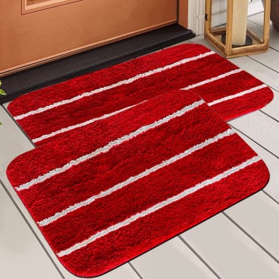 VNQ Microfiber Bathroom Mat(Red, Large, Pack of 2)