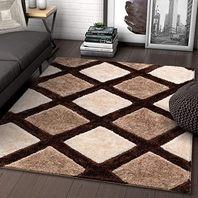 Ahamad Brown, White Polyester Carpet(3 ft,  X 5 ft, Rectangle)