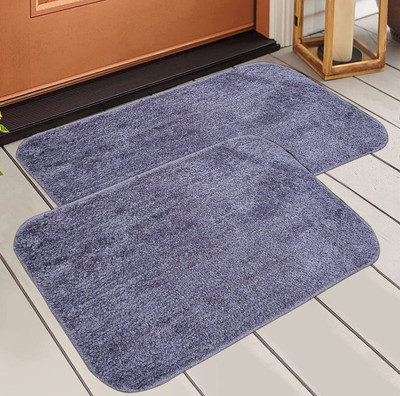 BROTEES Microfiber Door Mat(Grey, Medium, Pack of 2)