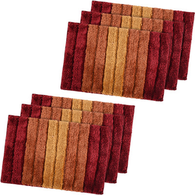 KUBER INDUSTRIES Microfiber Door Mat(Red, Brown, Large, Pack of 6)