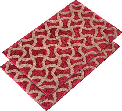 KUBER INDUSTRIES Velvet Door Mat(Red, Large, Pack of 2)