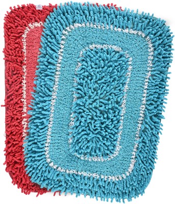 Heart Home Microfiber Door Mat(Red, Blue, Medium, Pack of 2)