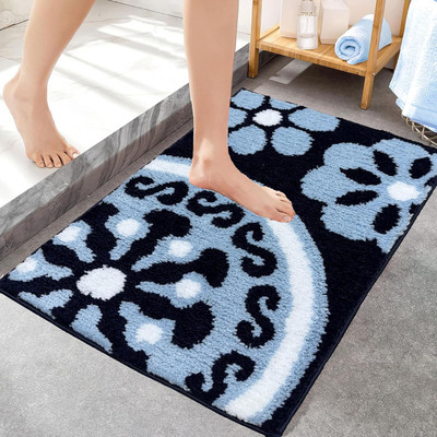 Roseate Polyester Bathroom Mat(Blue, Medium)