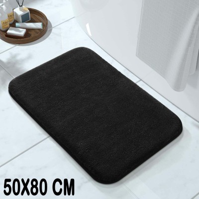 Chhogli Microfiber Bathroom Mat(Black, Large)