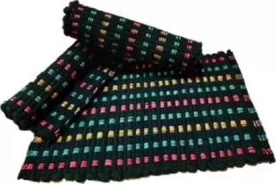 Paradise handloom textile Cotton Floor Mat(Black, Medium, Pack of 2)