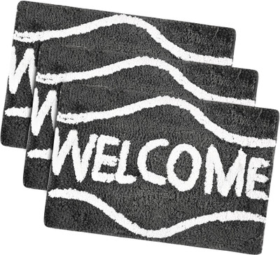 KUBER INDUSTRIES Microfiber Door Mat(Grey, Medium, Pack of 3)