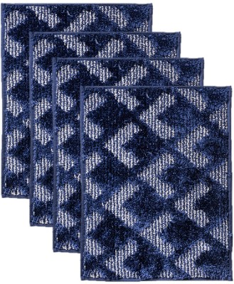 Crown Home Microfiber Bathroom Mat(Blue, Medium, Pack of 4)