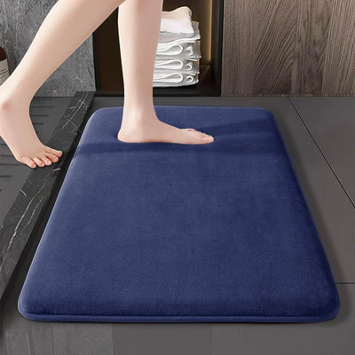 VAS COLLECTIONS Velvet, PVC (Polyvinyl Chloride) Bathroom Mat(Dark Blue, Medium)