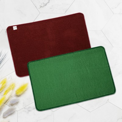 HOMESTIC Microfiber Door Mat(Green, Maroon, Free, Pack of 2)