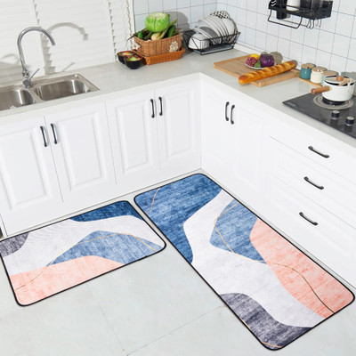 KUBER INDUSTRIES Polyester Floor Mat(Blue & Orange, Free, Pack of 2)