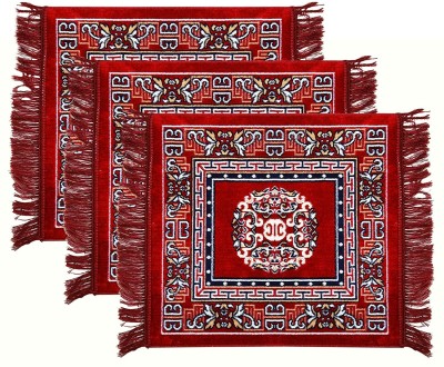 Laughing buddha Velvet Prayer Mat(Maroon, Medium, Pack of 3)