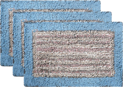 KUBER INDUSTRIES Cotton Floor Mat(Blue, Pack of 3, Medium)